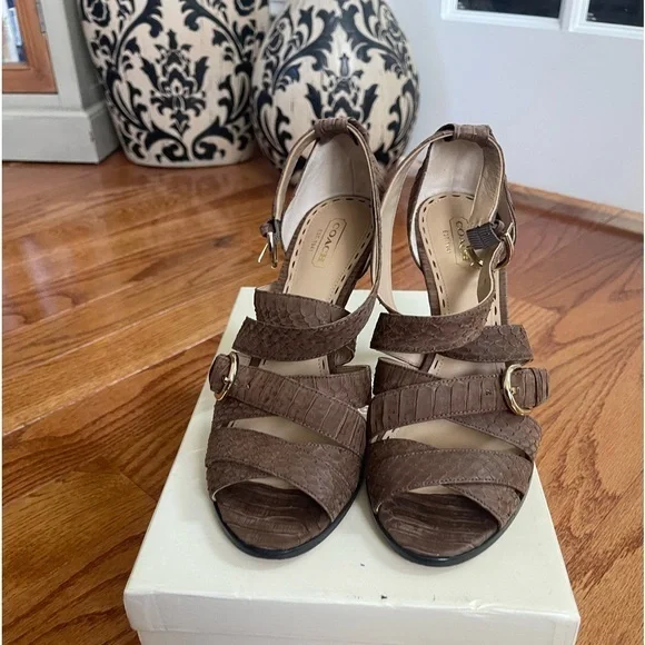 Coach Fawn Leather Strappy Open Toe sling back high heeled Sandals - Picture 2 of 11